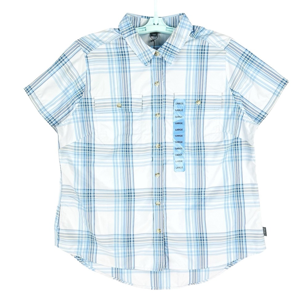 Eddie‎ Bauer Women's Short Sleeve Adventure Blue Shirt Size L Buttons NWT $54.99